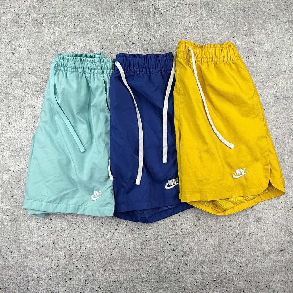 Nike Sportswear Club Woven Mesh Lined Shorts Mens Small Set of 3 Yellow, Blue
